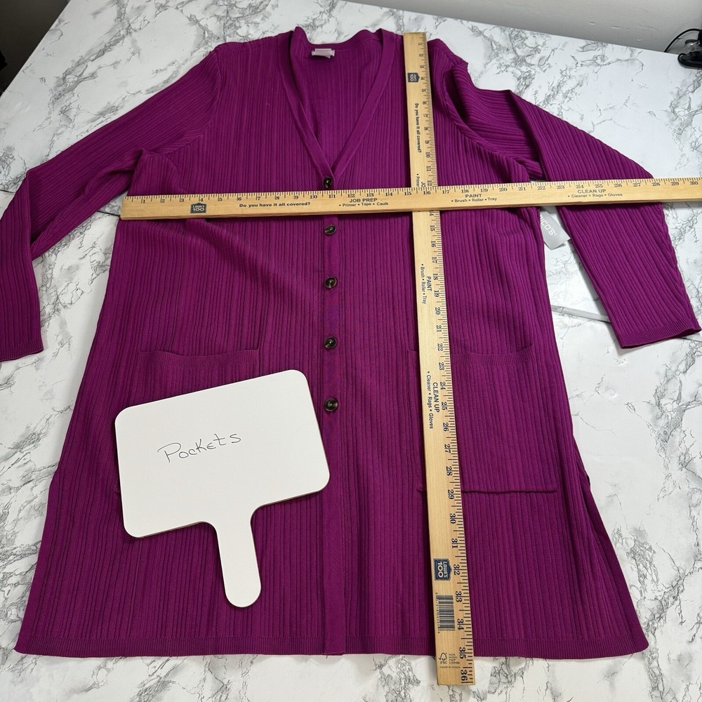 NEW‎ Chico's Ribbed Long Cardigan Sweater Blooming Dahlia Fuchsia Pockets 3 XL - Picture 3 of 13